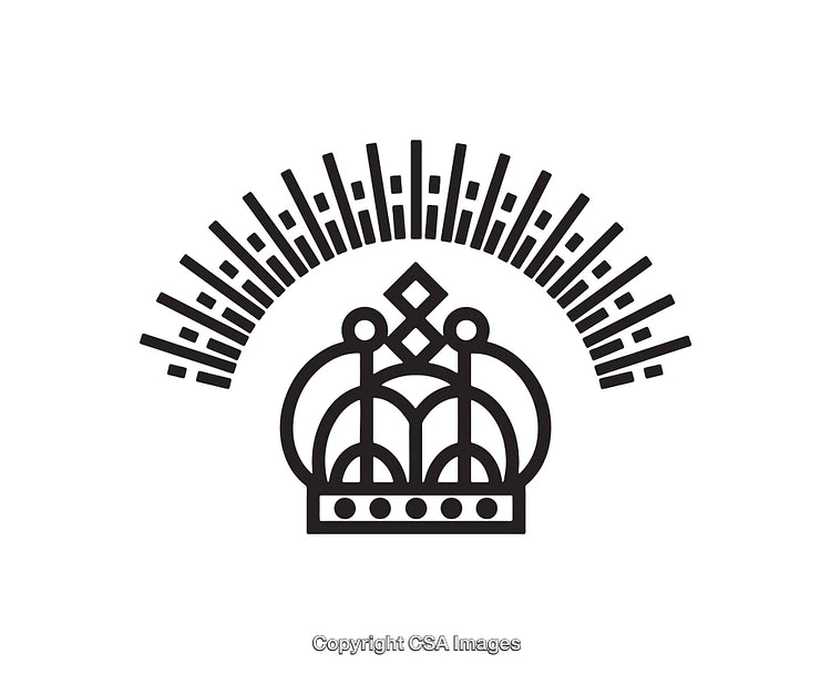 Elegant Black and White Line Art Representation of a Crown and Rays