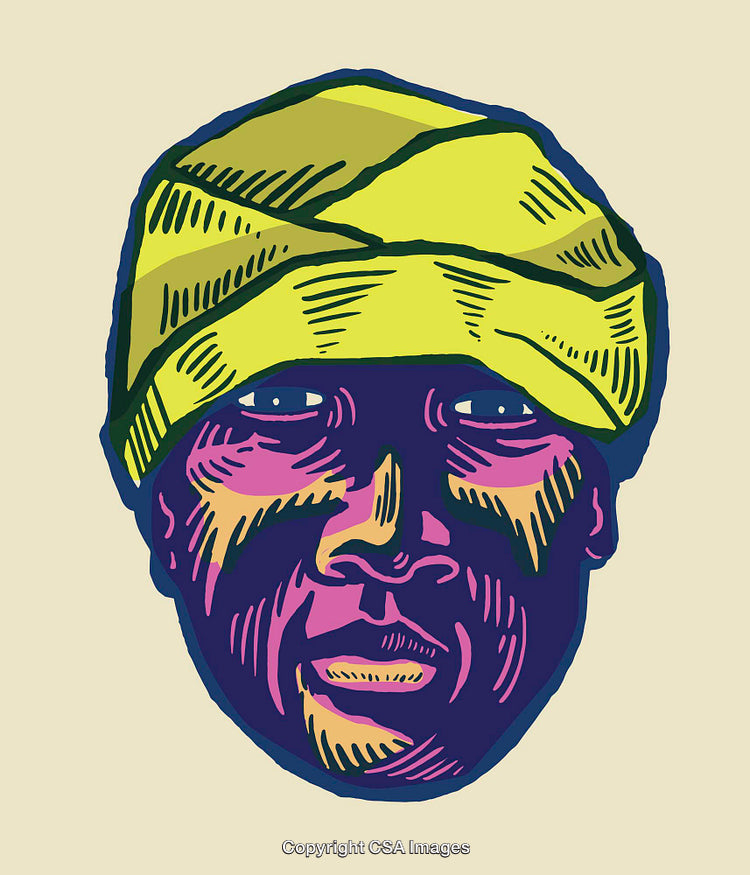 Colorful Line Art Portrait Illustration of a Person Wearing a Turban