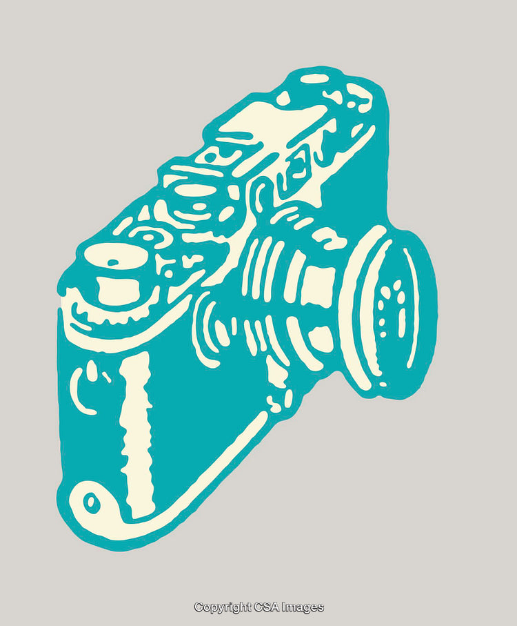 Vintage Style Turquoise Camera Illustration on a Neutral Background