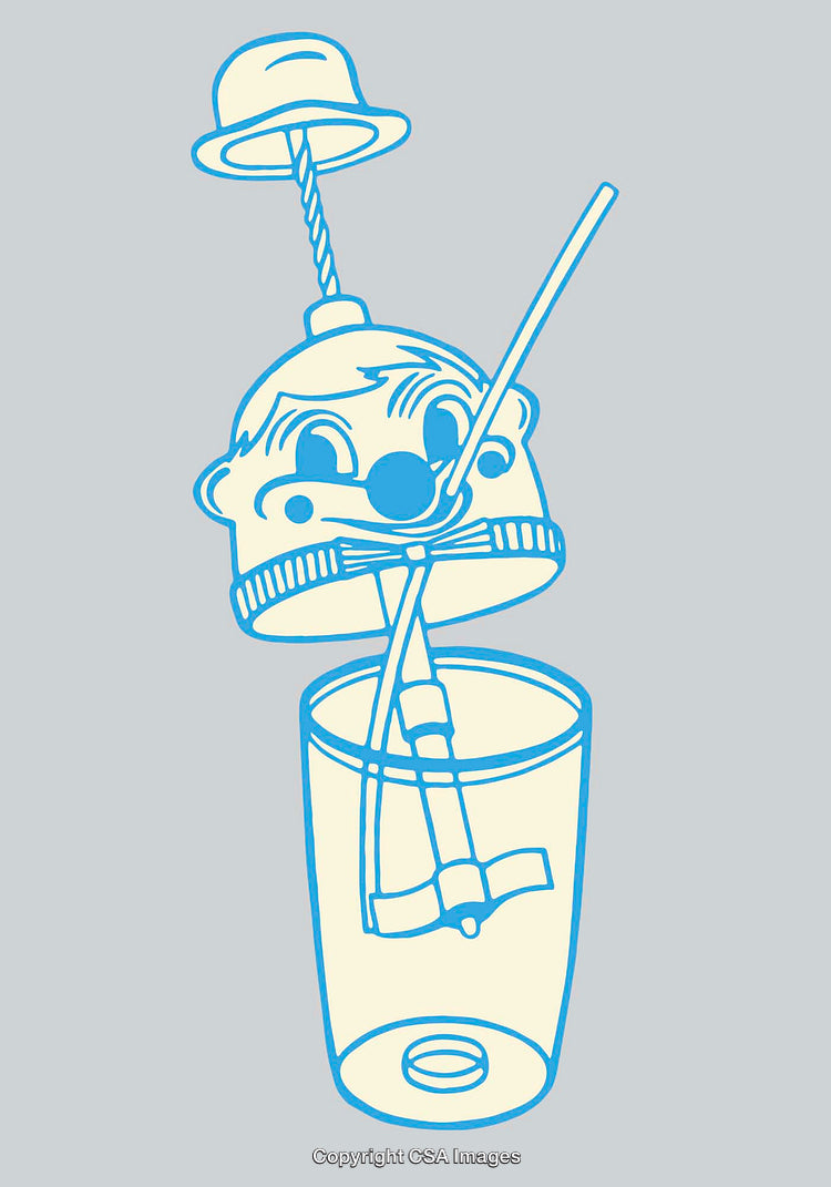 Creative Line Art Object Featuring Cartoon-Like Cup and Straw Design
