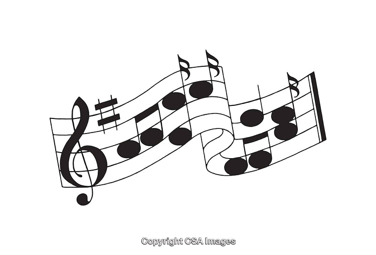 Black and White Line Art of Musical Notes and Staff