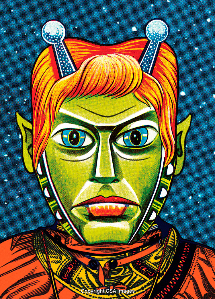Striking Portrait of a Futuristic Alien Figure with Bold Colors in Space