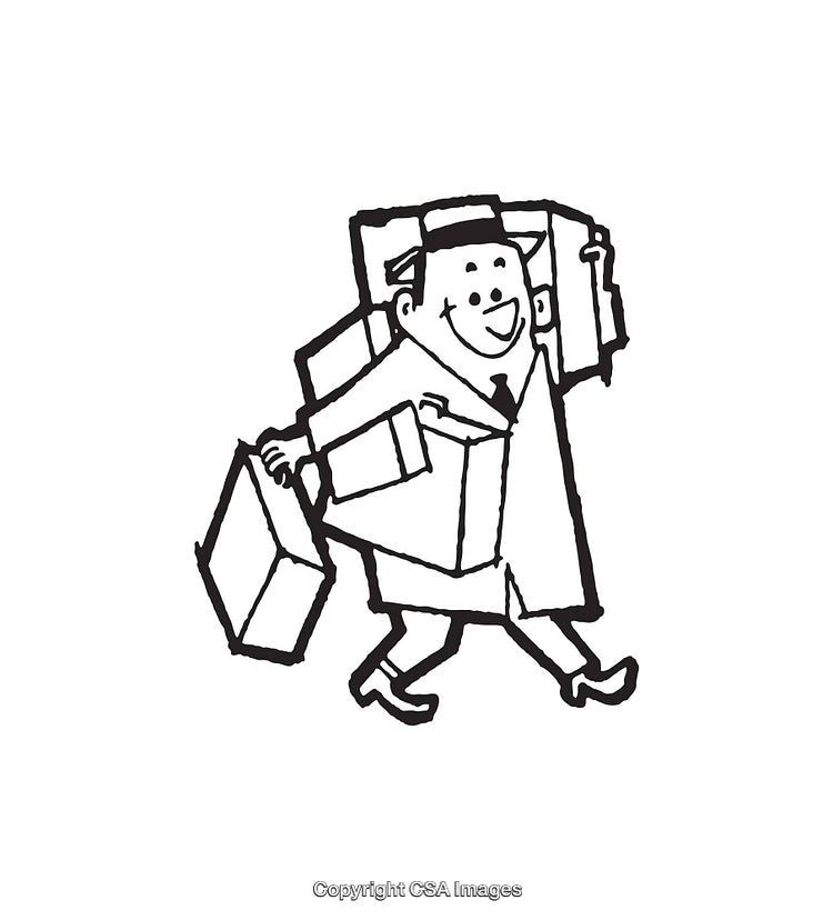 Playful Line Art Depicting a Happy Man Carrying Suitcases