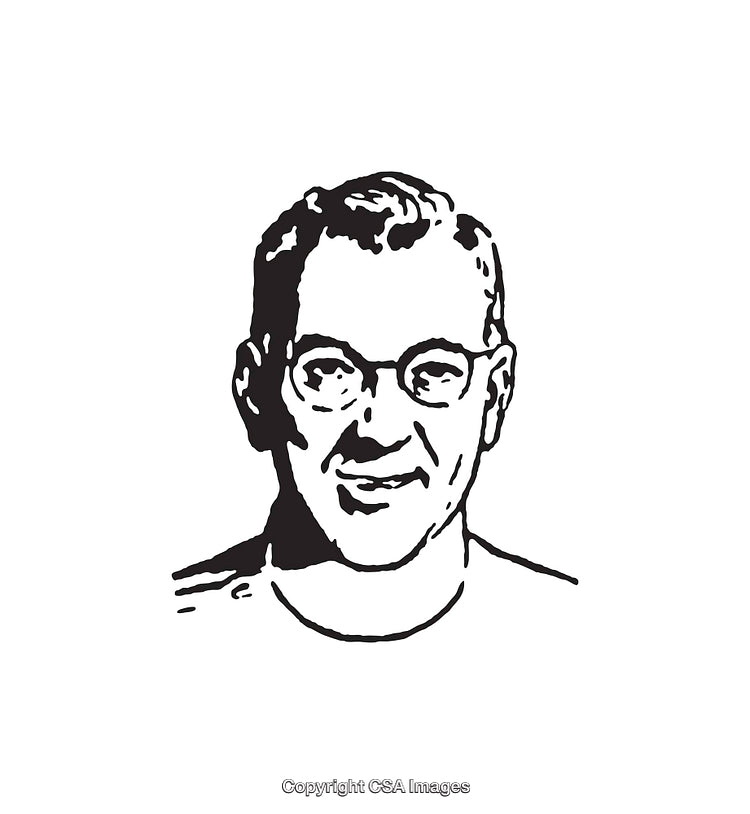 Black and White Line Art Illustration of a Smiling Man Portrait