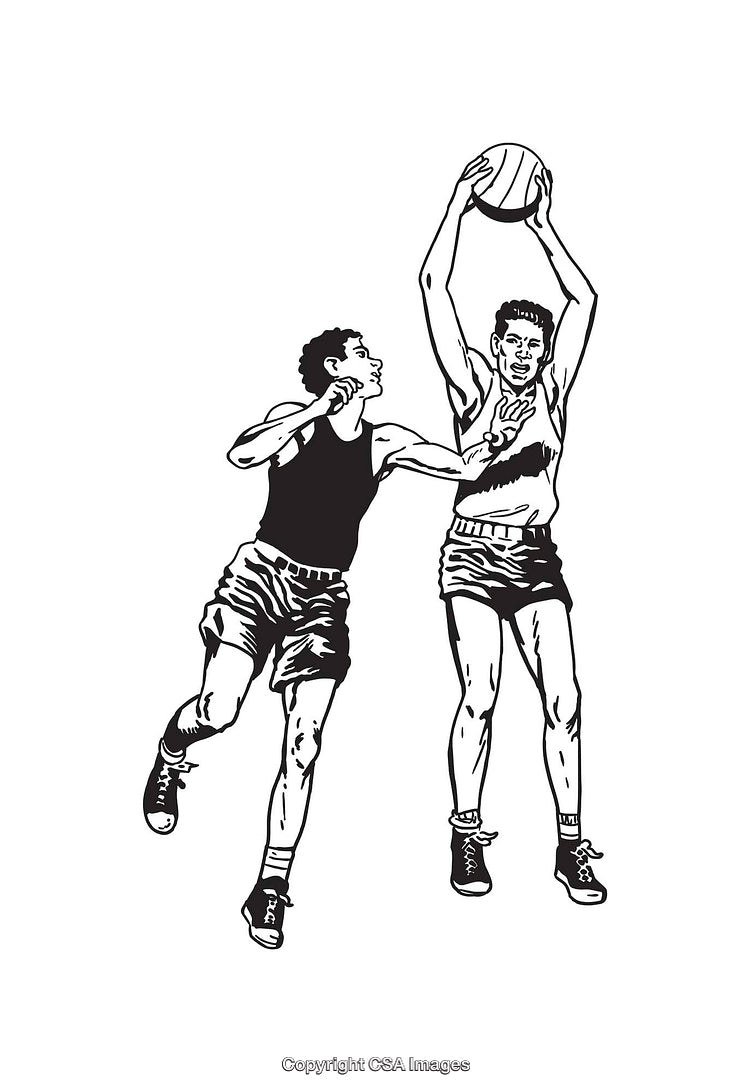 Vintage Illustration of Two Basketball Players in Action