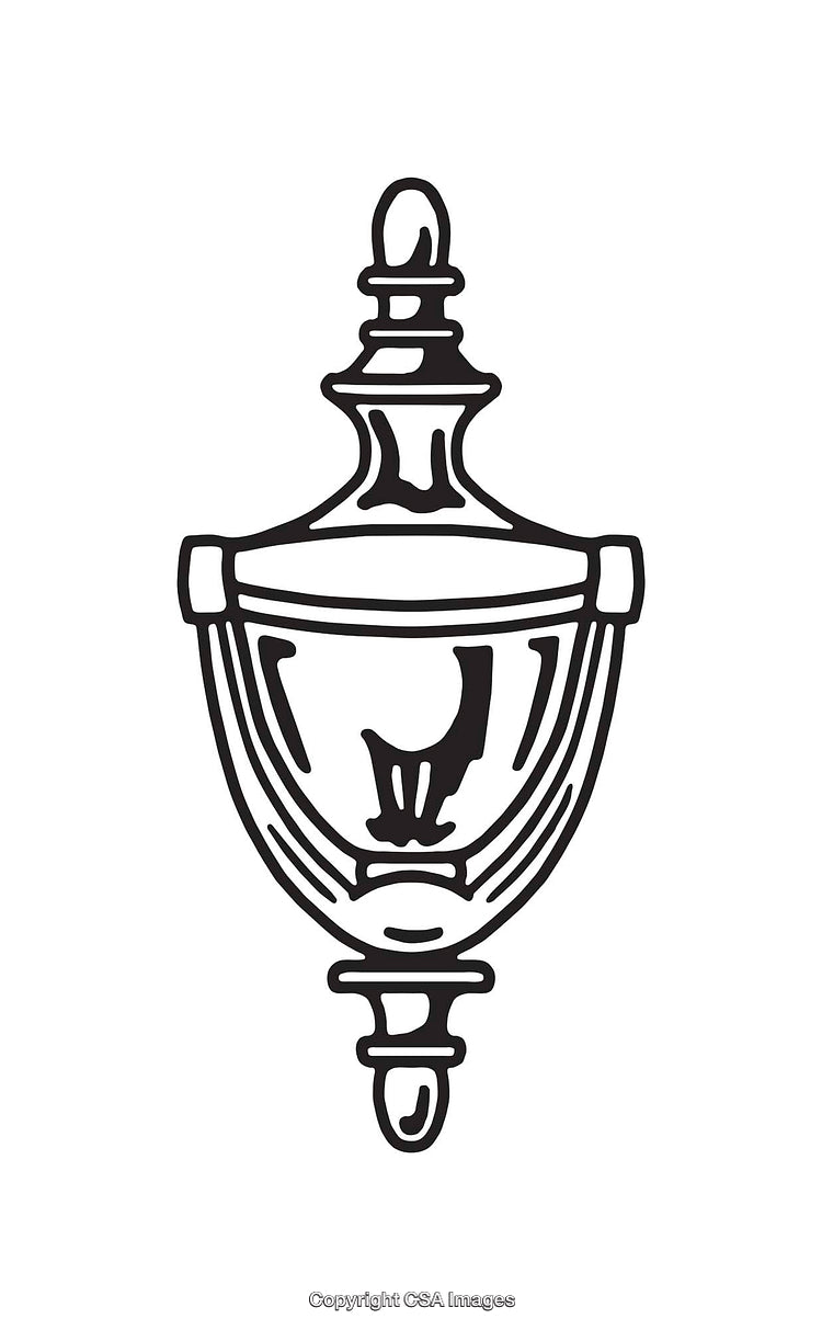 Elegant Black and White Illustration of a Decorative Door Knocker