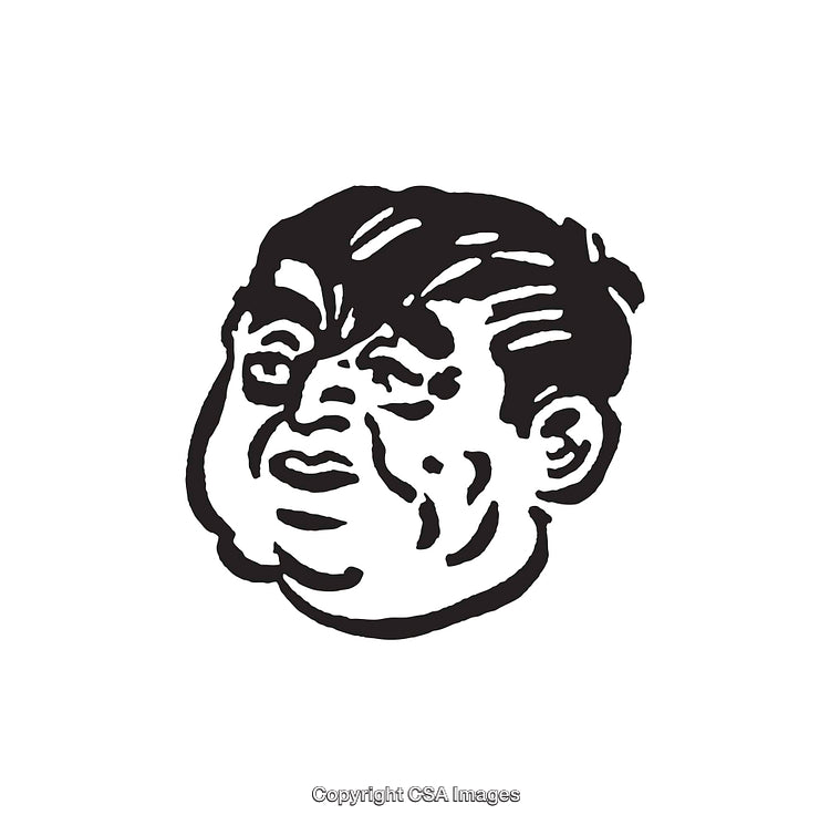 Black and White Line Art Illustration of a Humorous Facial Expression