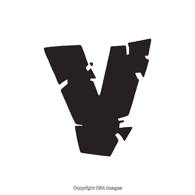 Bold Distressed Black Letter V on White Background Stylistic Diverse Design