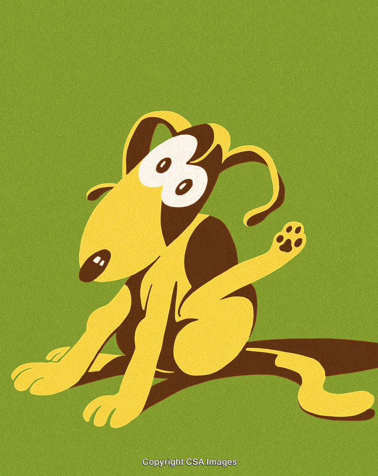 Cartoon Dog with an Amused Expression on Vibrant Green Background