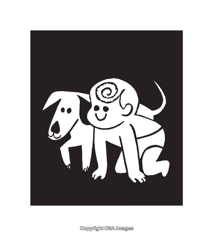 Playful Line Art Illustration of a Dog and Baby Together