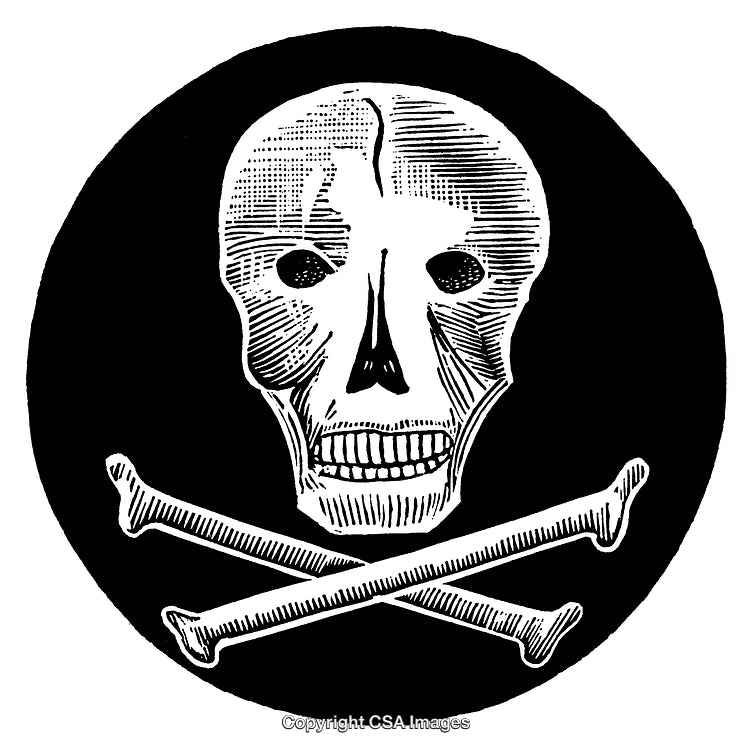 Detailed Skull And Crossbones Illustration With Grunge Artistic Black Circle Background