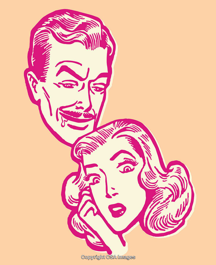 Retro Style Line Art Illustration of Surprised Couple from Mid-20th Century
