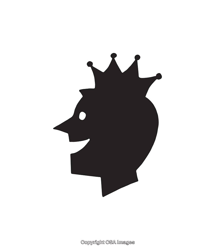 Black and White Silhouette Icon of a Crowned Figure Facing Right