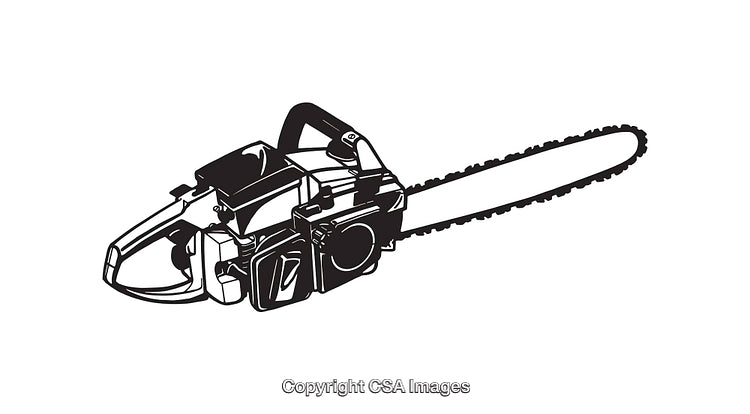 Black and White Chainsaw Line Art Illustration for Tool and Equipment Concepts