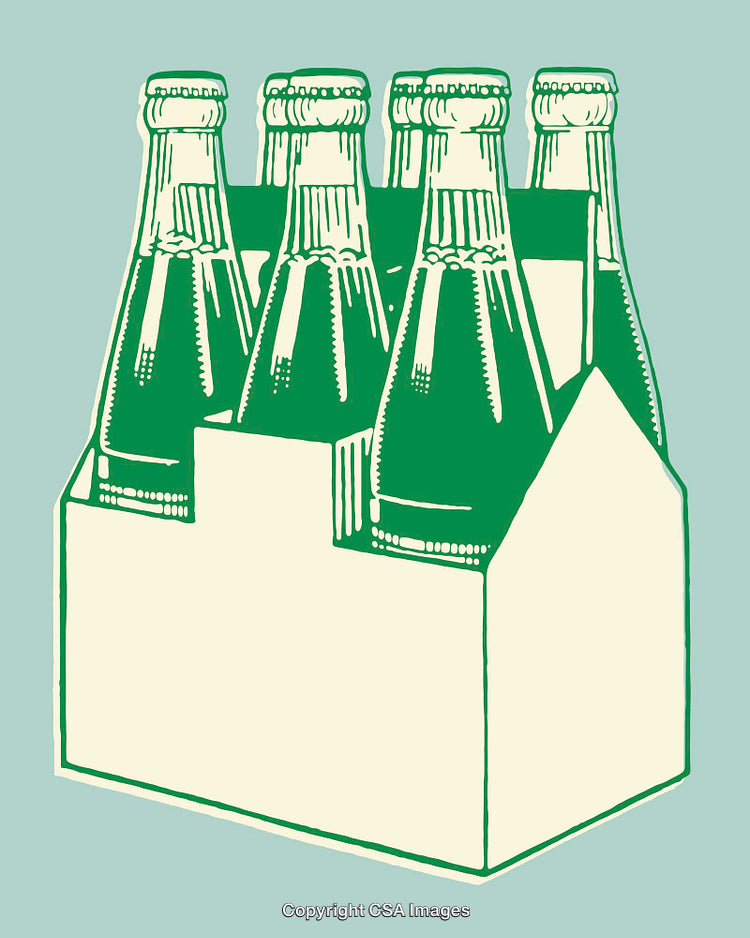 Vintage Line Art of Soda Bottles in a Cardboard Carton