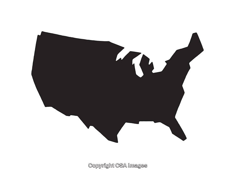 Black Silhouette of the United States of America Map on White Background