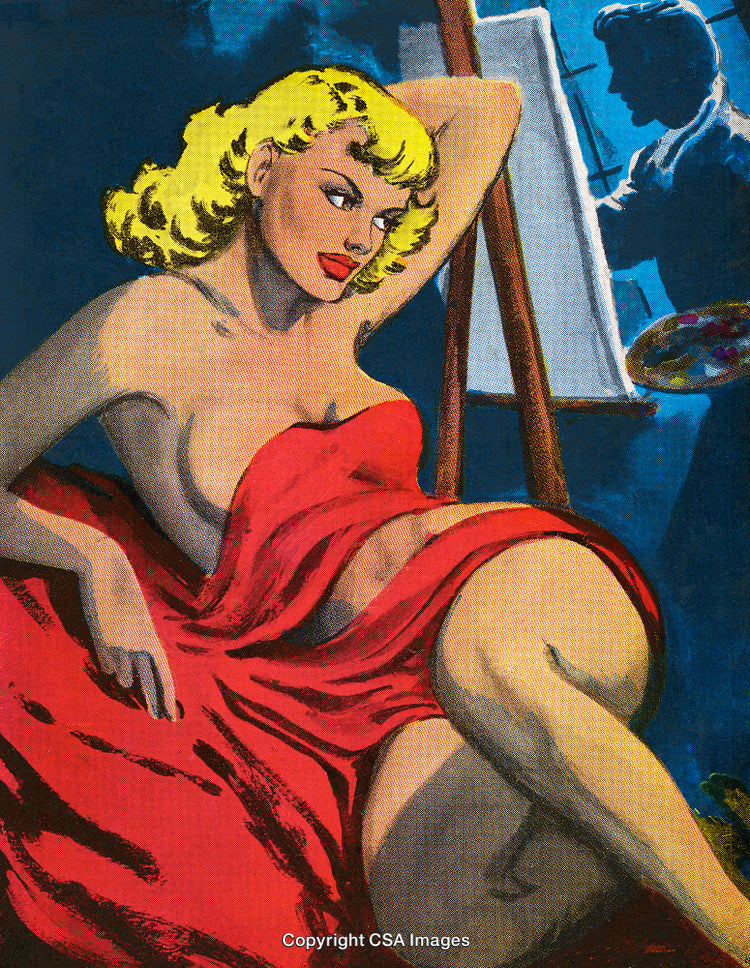 Artistic Depiction of a Glamorous Woman Posed for a Painting in Studio