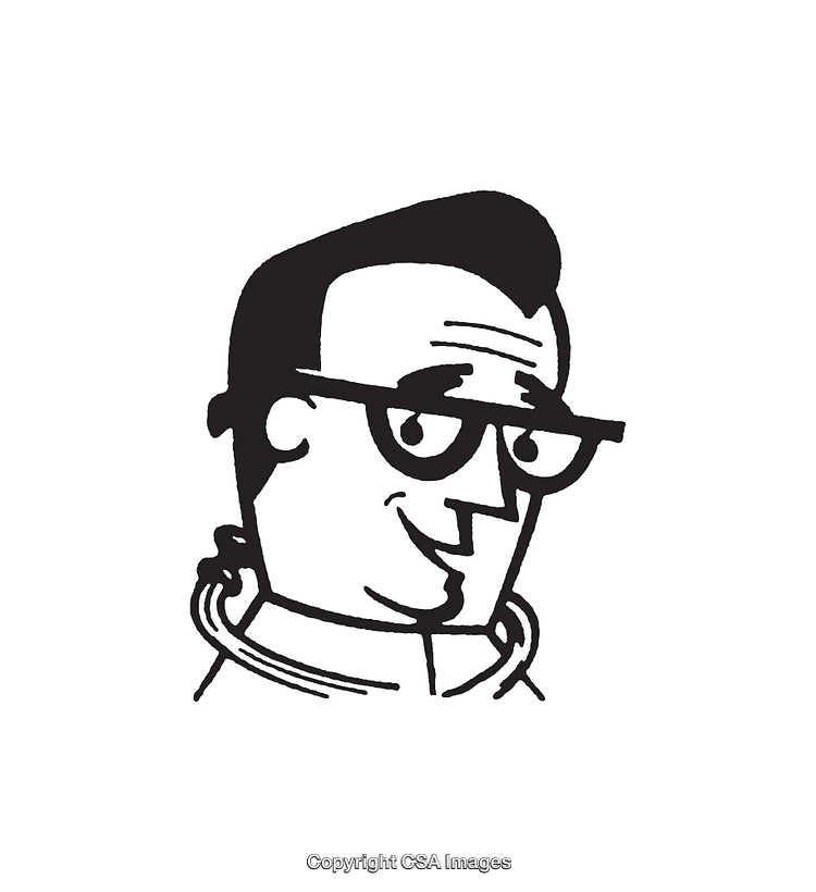 Retro Style Line Art Illustration of a Smiling Character with Glasses