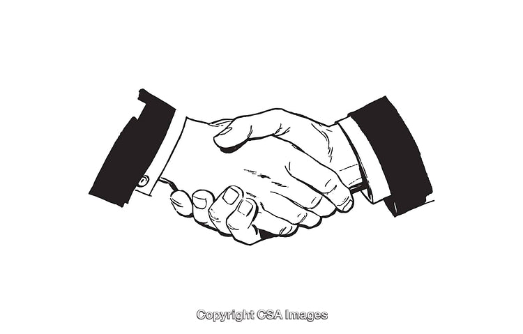 Black And White Line Art of a Handshake Agreement Concept