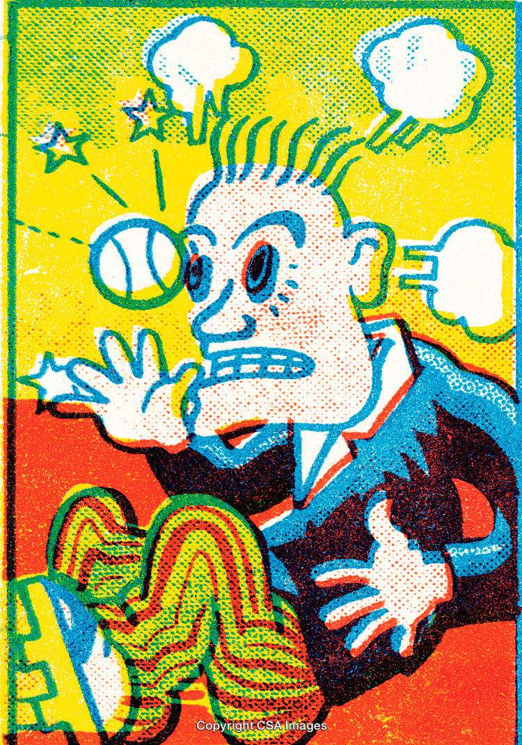 Vivid Cartoonish Illustration Depicting Comical Reaction to Sudden Impact
