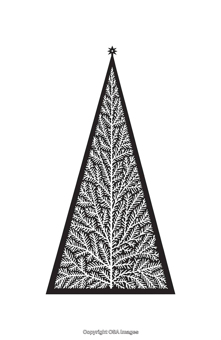 Black and White Christmas Tree Illustration with Geometric Triangle Design