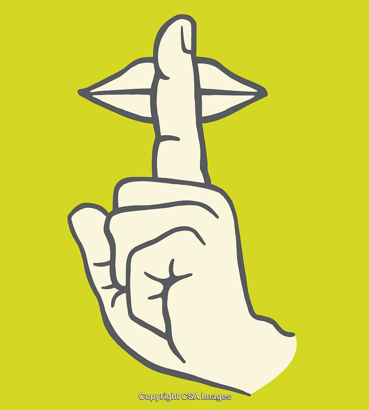 Hand With Finger Gesturing Silence in Colorful Line Art Illustration