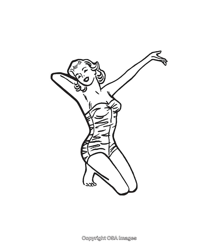 Retro Style Black And White Pin-Up Girl Illustration in Line Art