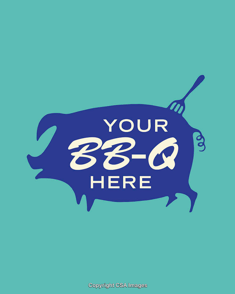 Silhouette Design of a Pig with Barbecue Text on Aqua Background