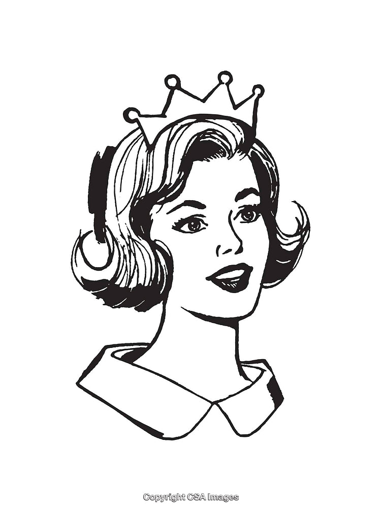 Black and White Line Art of a Stylish Woman with a Crown