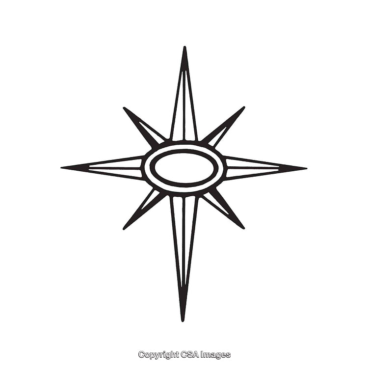 Black and White Eight-Pointed Star Symbol with Oval Center