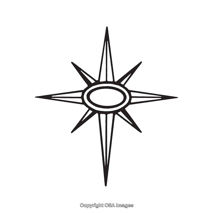 Black and White Eight-Pointed Star Symbol with Oval Center