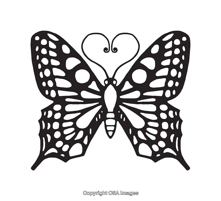 Black and White Line Art of a Stylized Butterfly