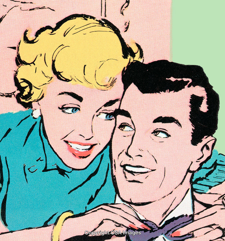 Retro Colorful Comic Style Illustration of a Happy Couple