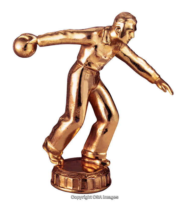 Golden Bowling Trophy Depicting a Player in Motion for Achievement