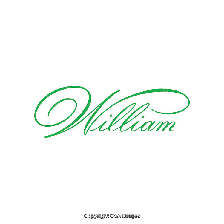 Elegant Calligraphy of the Name William in Green Script Letters on White