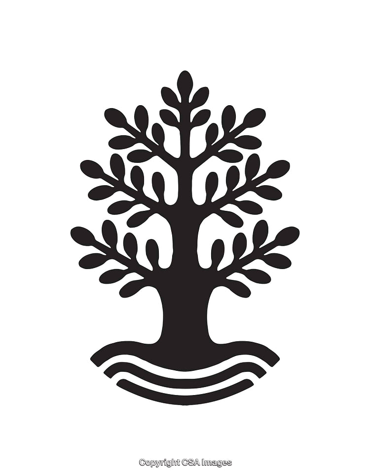 Black and White Stylized Tree with Artistic Design Elements