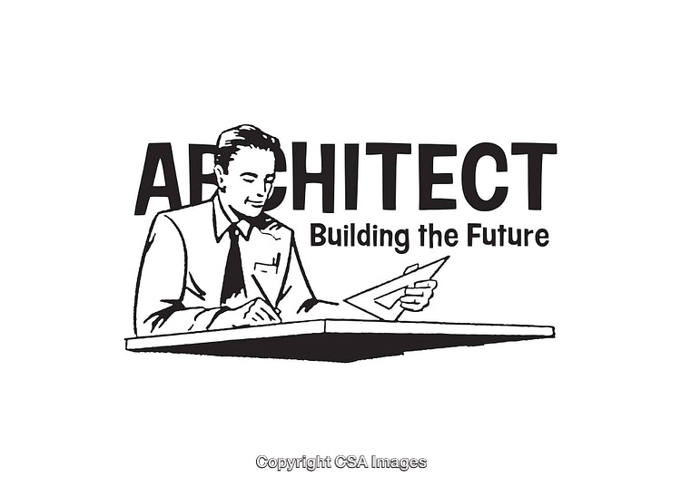 Black and White Architectural Illustration Featuring Retro Style and Professional Motif