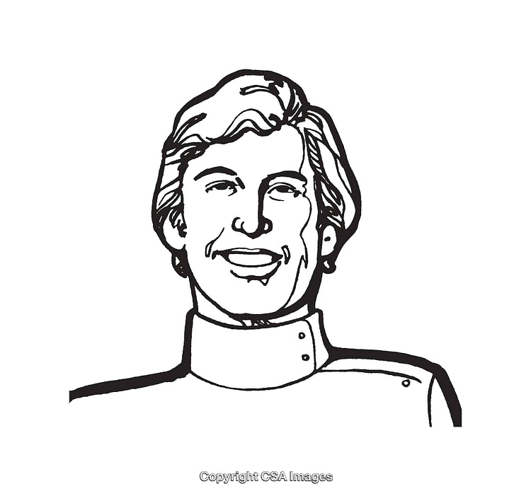 Smiling Man Black and White Line Art Simple Illustration