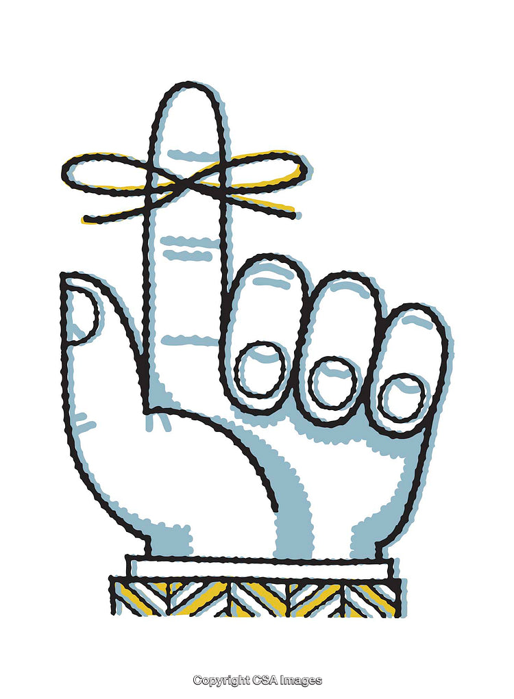 Colorful Illustration of a Hand with a Reminder String on Finger