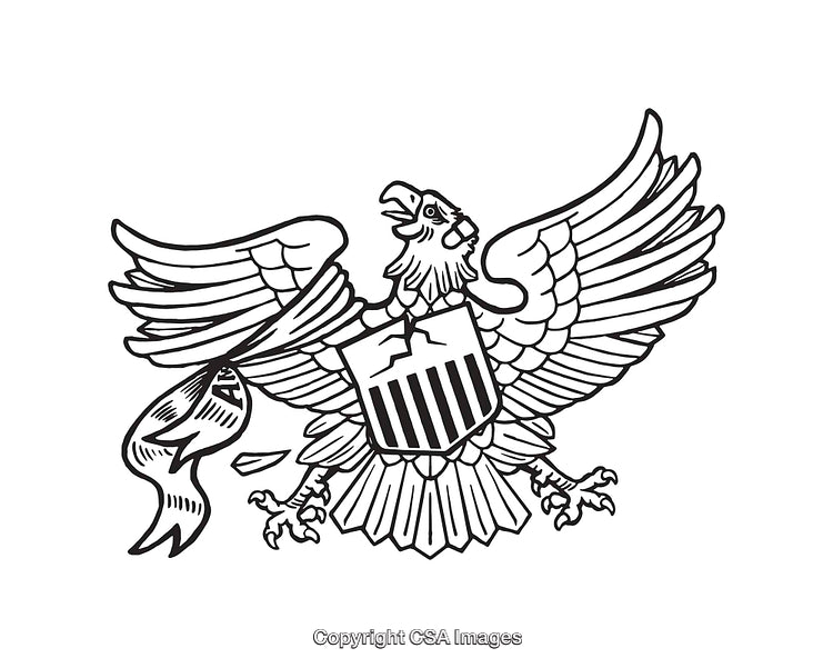 Black And White Line Art of Eagle with Shield and Banner