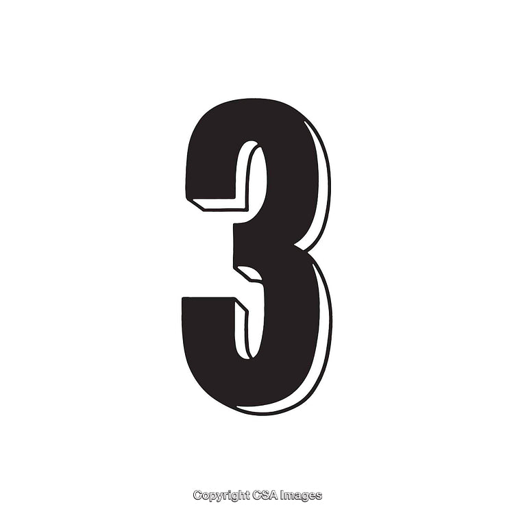 Black Stylized Number Three on White Background in Modern Design