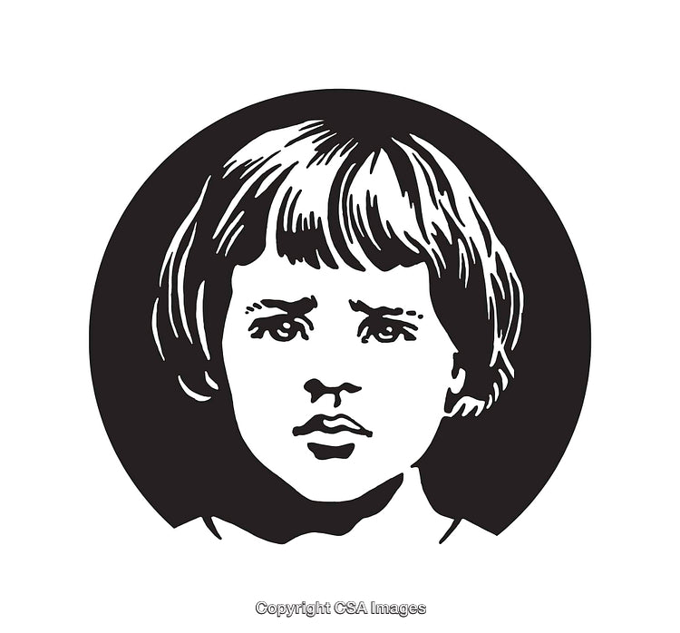 Black and White Illustration of a Thoughtful Child in Line Art Style