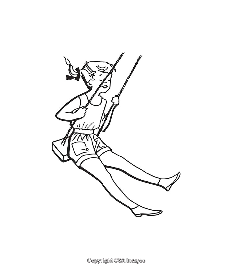 Black and White Line Art of a Child on a Swing