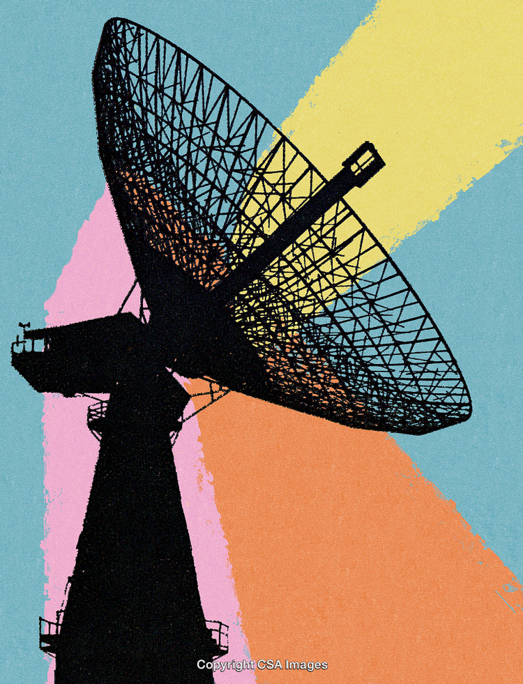 Silhouette of Radar Dish Antenna With Colorful Artistic Background