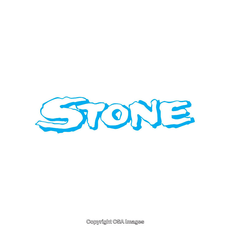 Blue Stone-Text Design with Fluid Shapes on White Background