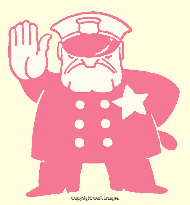 Cartoon Police Officer Hand Gesture Minimalist Line Art Illustration