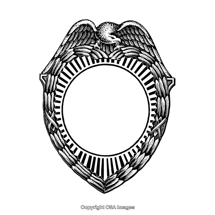 Detailed Black and White Illustration of an Ornate Badge Frame with Eagle