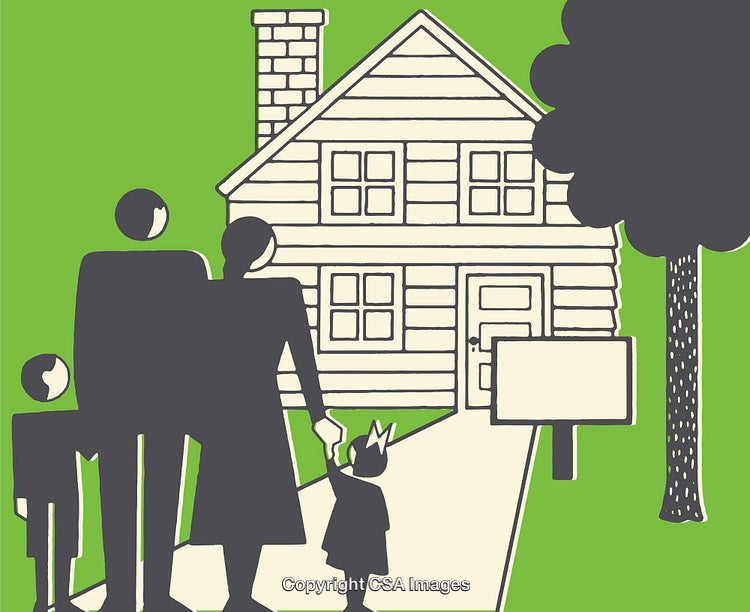 Graphic Illustration of a Family in Front of Their New Home