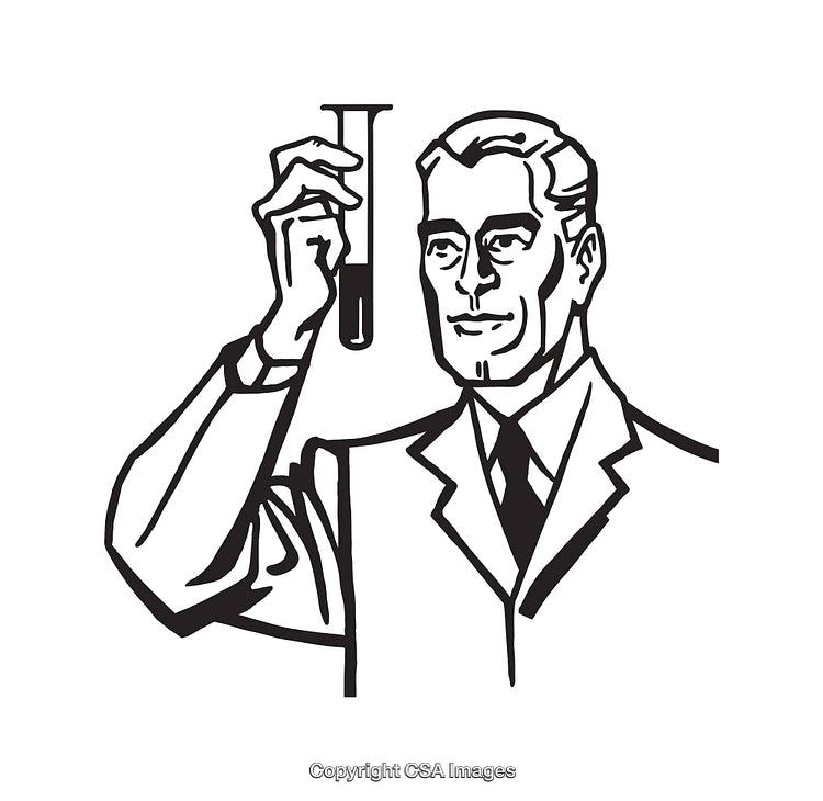 Black and White Illustration of a Scientist Holding a Test Tube