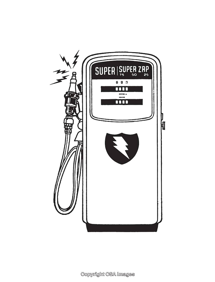 Retro Style Black and White Electric Fuel Pump Line Art Illustration
